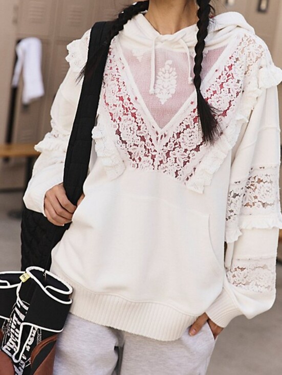 Free People Tops - New Free People Movement Sweatshirt Hooded With Lace Detailing